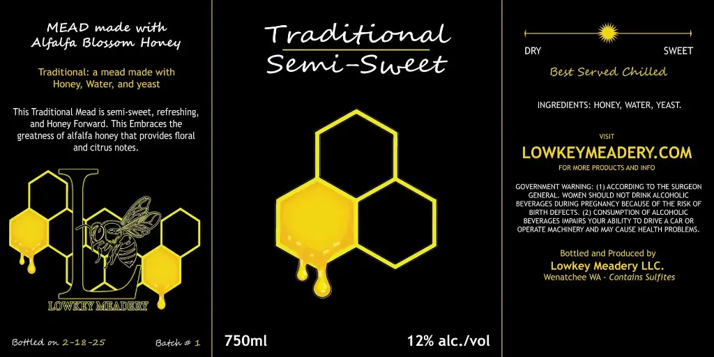 2025 Still - Traditional - Alfalfa Blossom - Semi-Sweet - 12% - 750ml Bottle