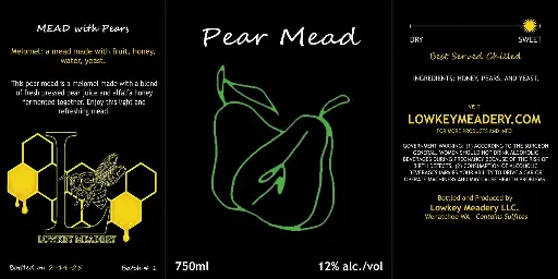2025 Still - Sweet - Melomel - Pear Mead - 12% - 750ml Bottle