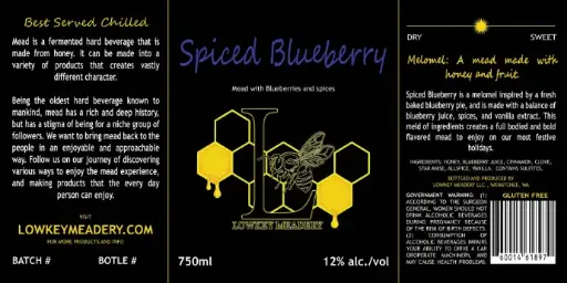 2025 Still - Semi Sweet - Melomel - Spiced Blueberry - 12% - 750ml Bottle