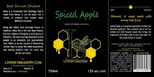2025 Still - Semi Sweet - Cyser - Spiced Apple - 12% - 750ml Bottle